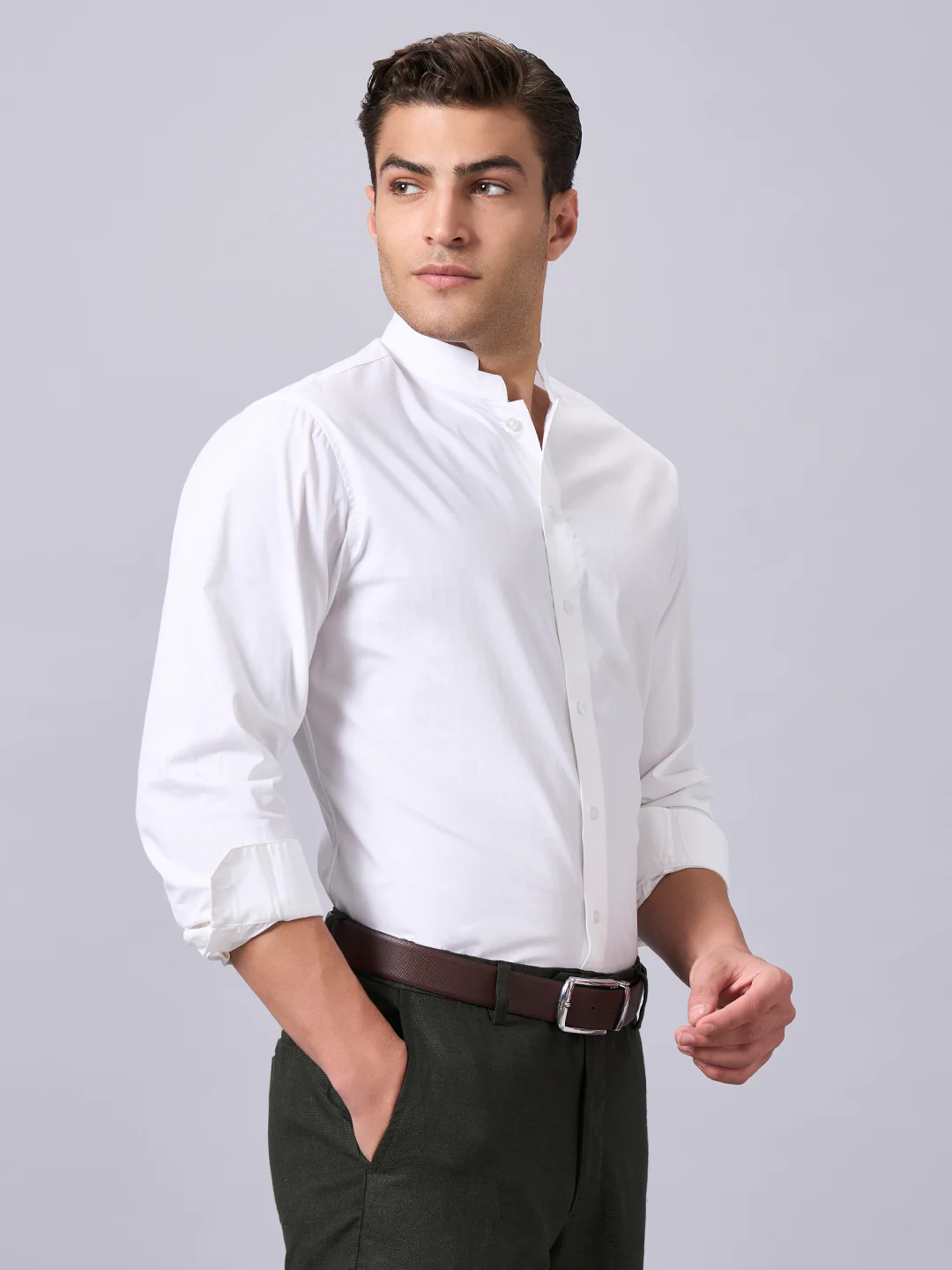 Men's White Cotton Lycra Slim Fit Shirt - Image 3