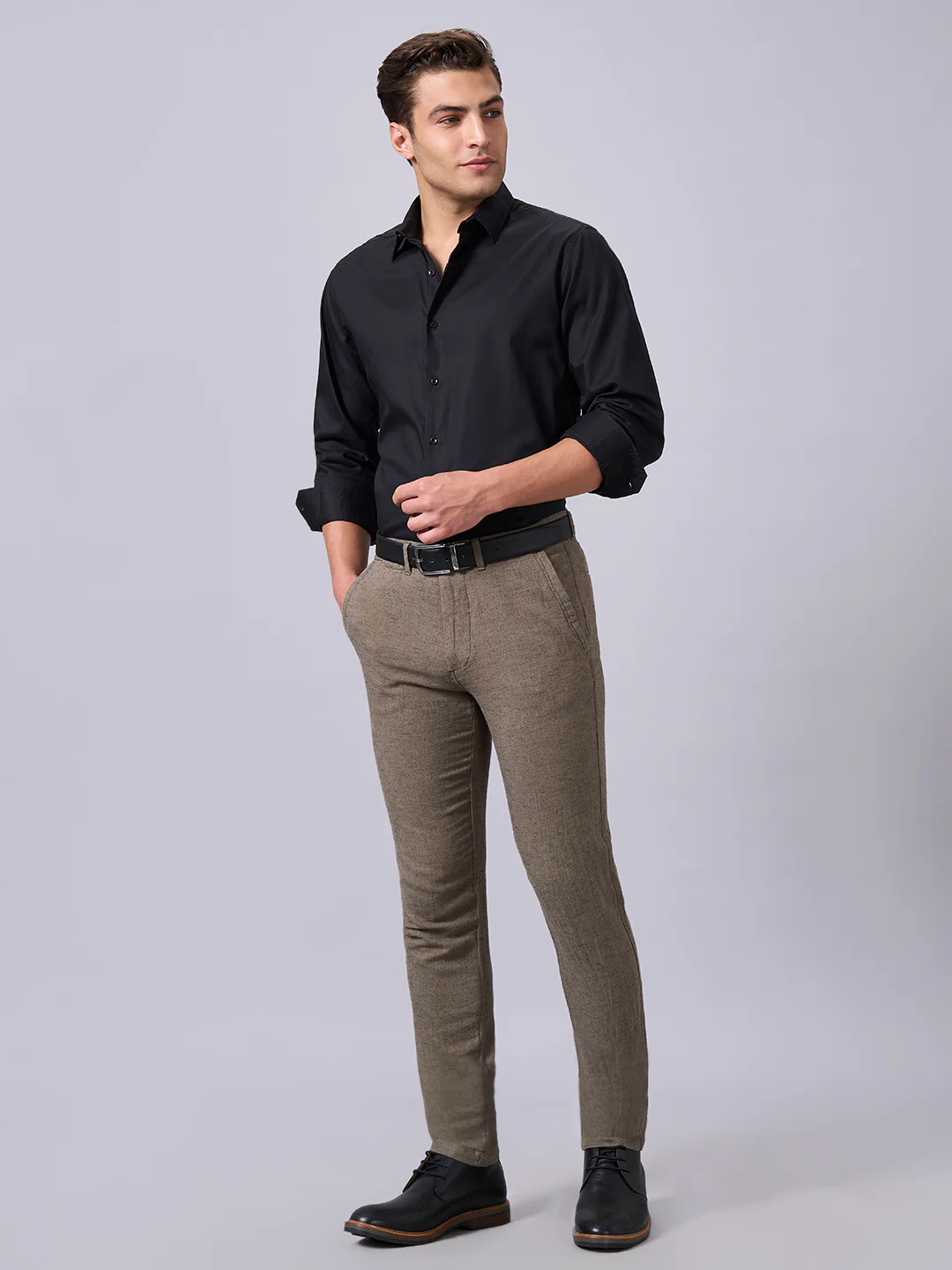 Men's Black 100% Cotton Slim Fit Shirt - Image 5