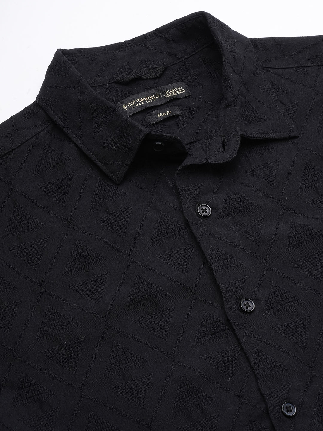Men's Black 100% Cotton Slim Fit Shirt - Image 8