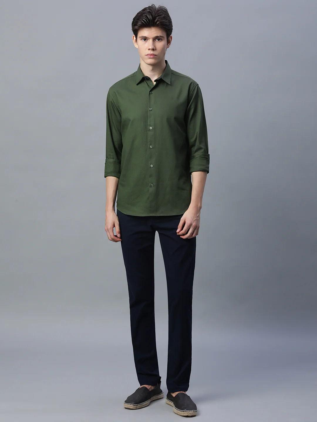 Men's Olive 100% Cotton Slim Fit Shirt - Image 5