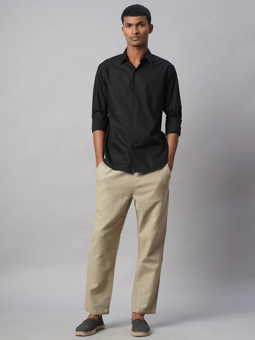 Men's Black 100% Cotton Slim Fit Shirt - Image 2