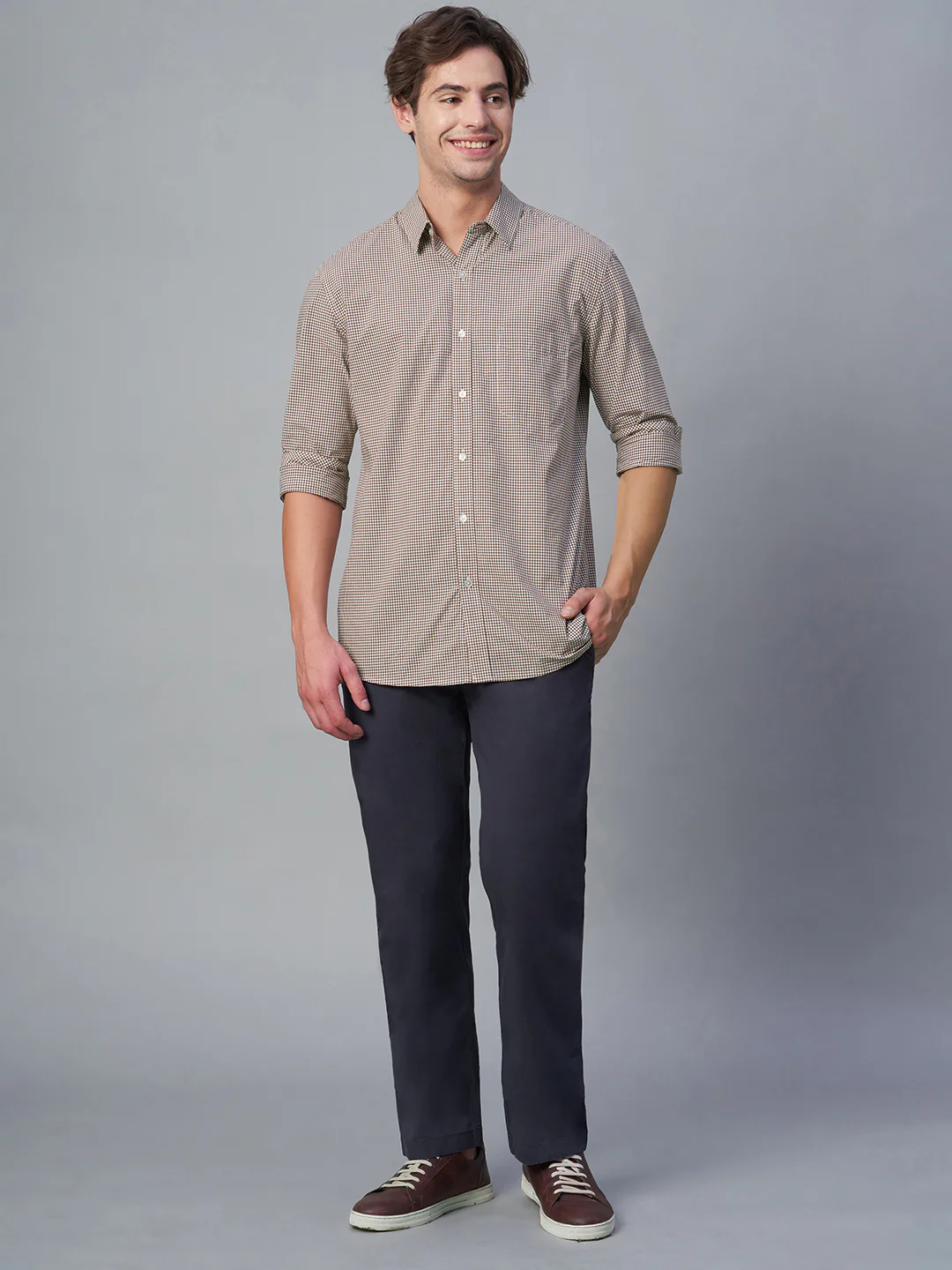 Men's Brown 100% Cotton Regular Fit Shirt - Image 5
