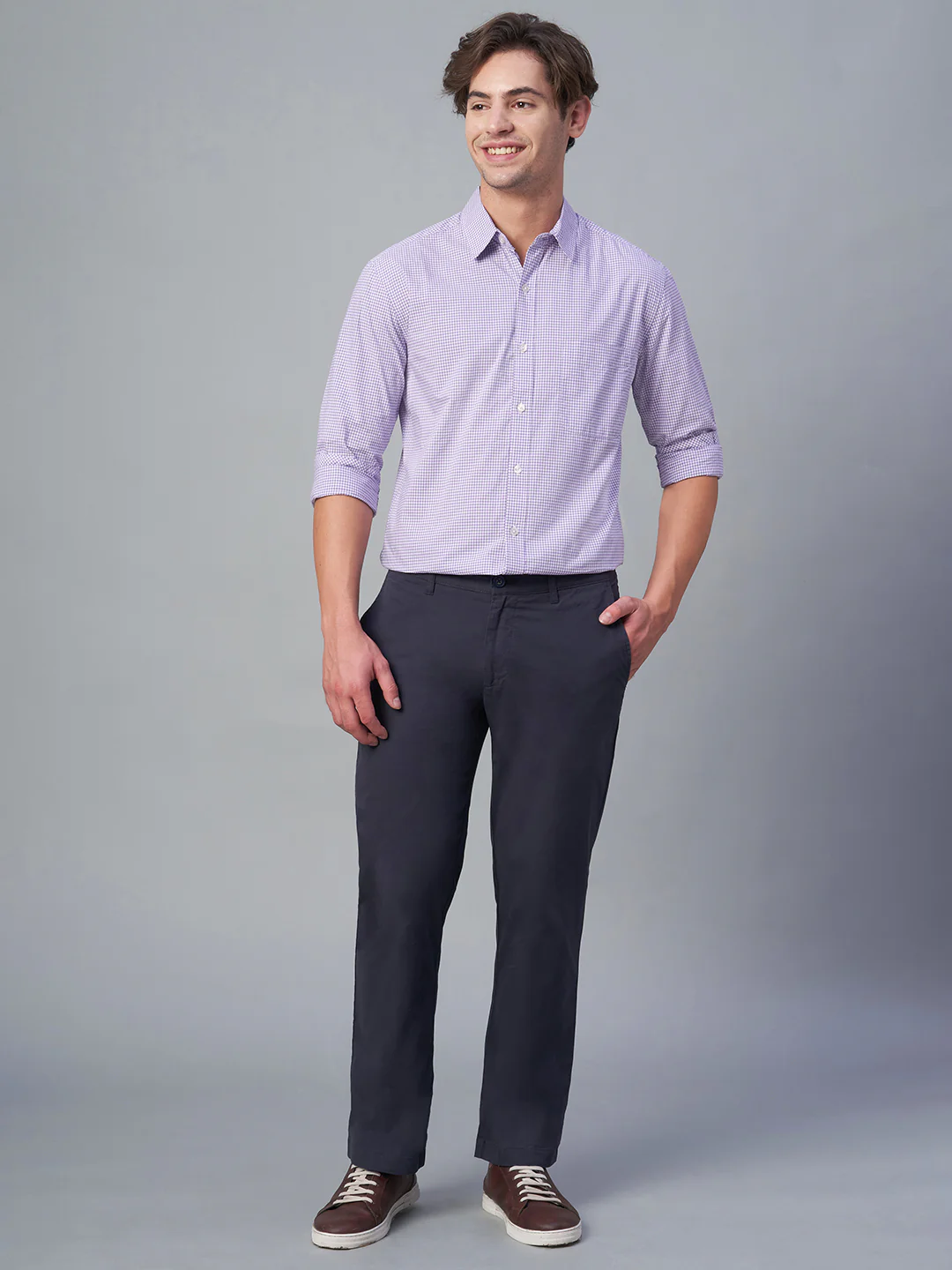 Men's Lilac 100% Cotton Regular Fit Shirt - Image 5
