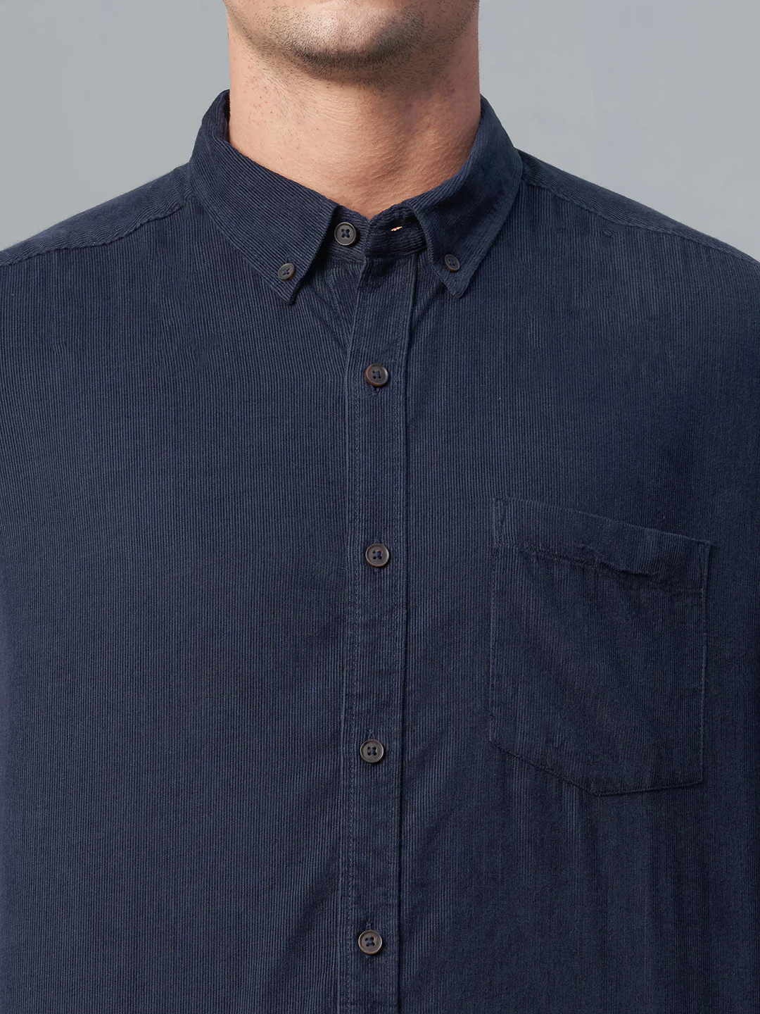 Men's Corduroy 100% Cotton Navy Regular Fit Long Sleeved Shirt - Image 6
