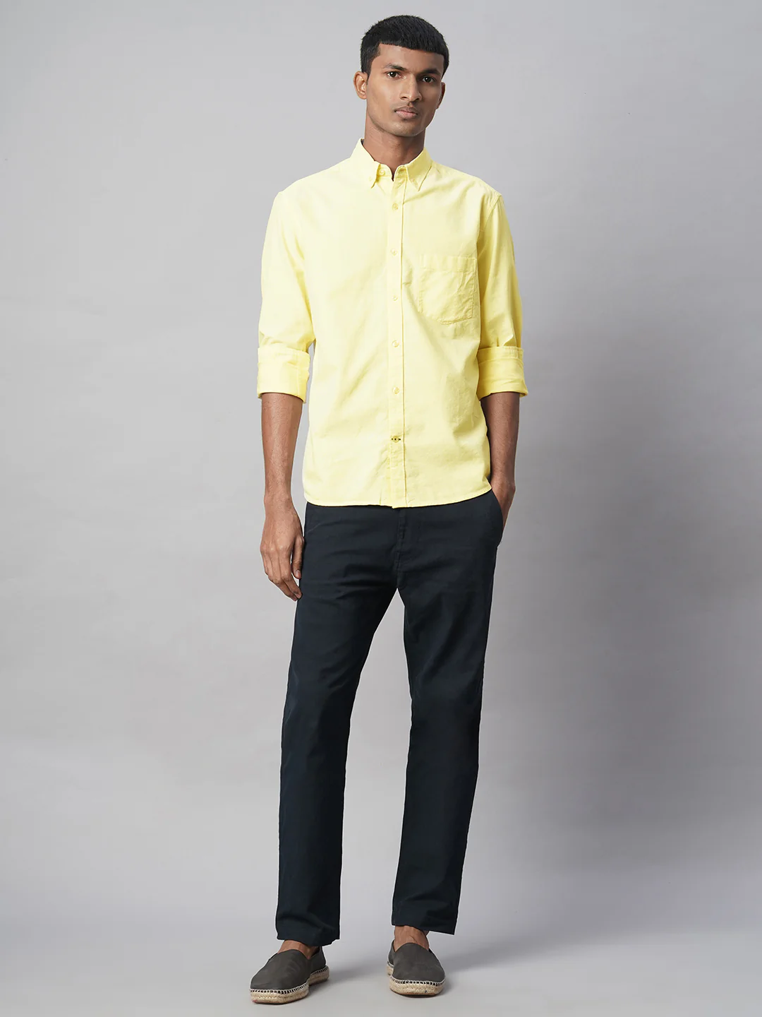 Men's Yellow 100% Cotton Regular Fit Shirt - Image 2