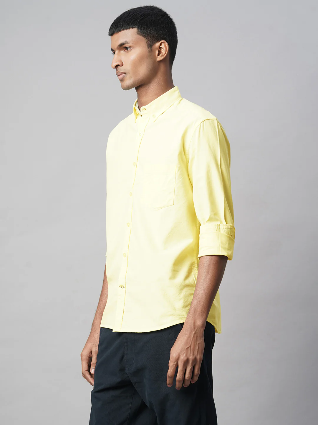 Men's Yellow 100% Cotton Regular Fit Shirt - Image 3