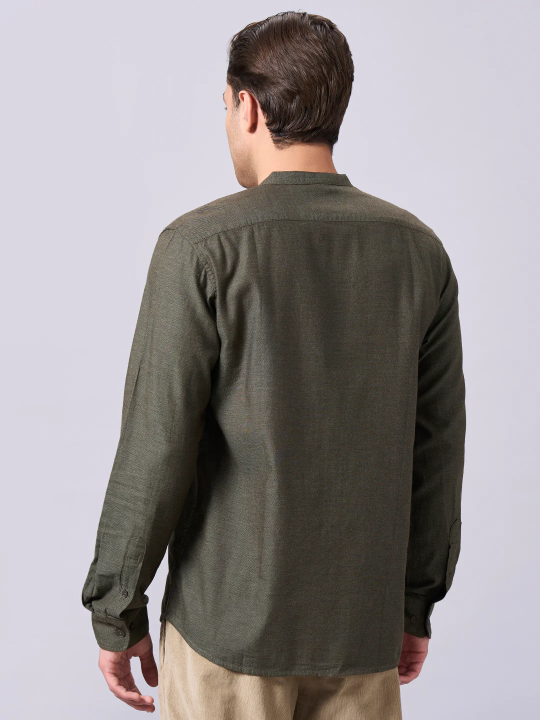 Men's Olive 100% Cotton Regular Fit Shirt - Image 4