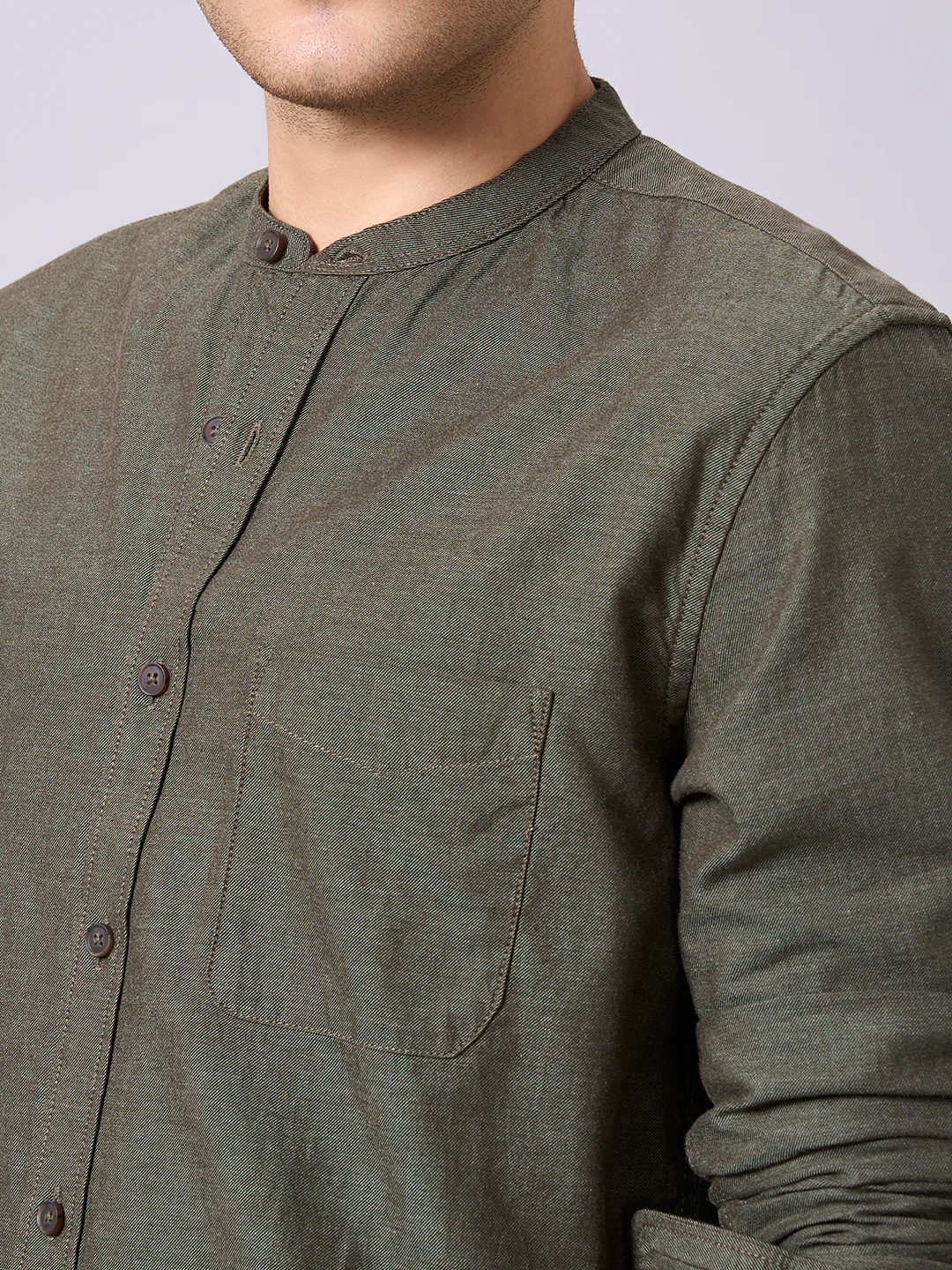 Men's Olive 100% Cotton Regular Fit Shirt - Image 6