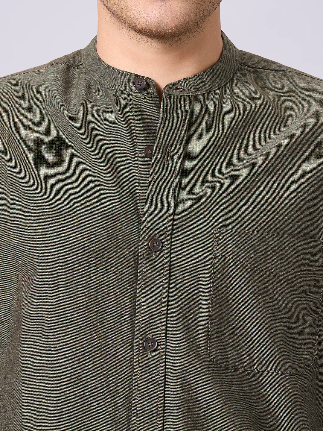 Men's Olive 100% Cotton Regular Fit Shirt - Image 8