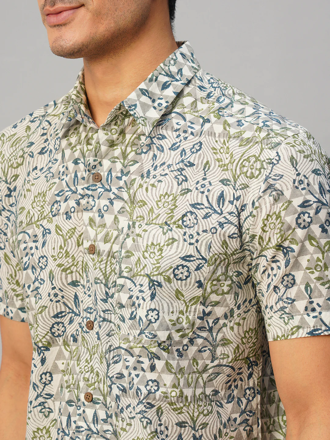 Men's Cotton Hand Block Printed Regular Fit Multi Shirt - Image 7