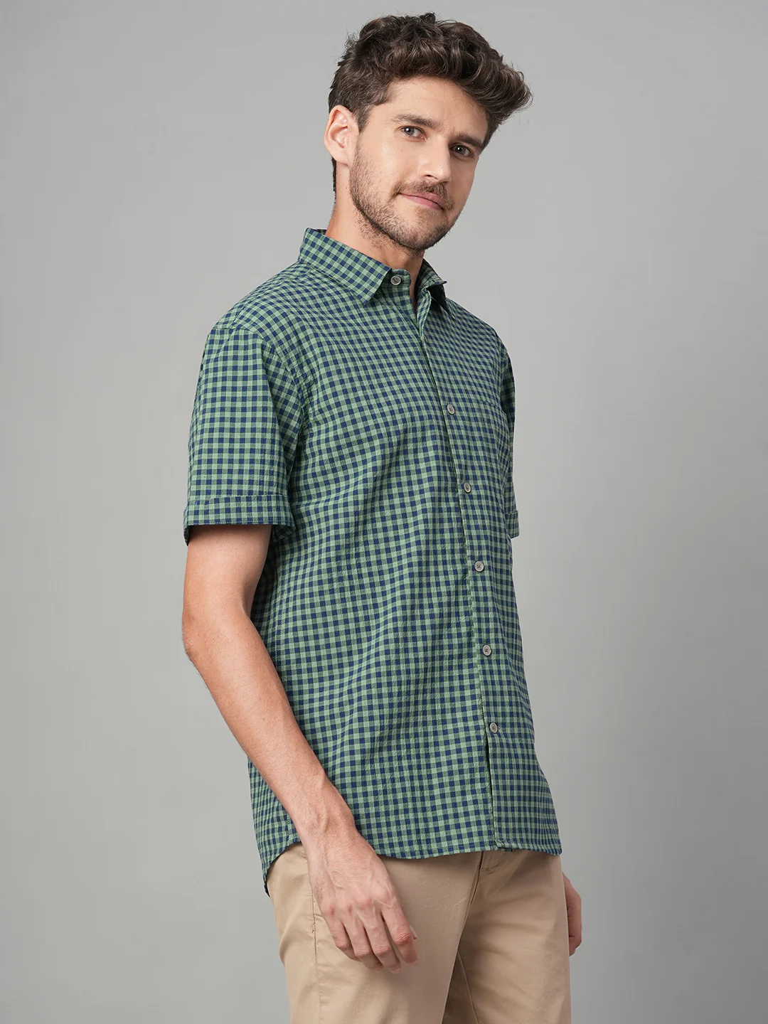 Men's Green Cotton Lycra Regular Fit Shirt - Image 3