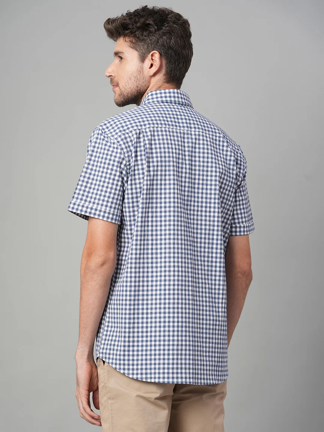 Men's Navy Cotton Lycra Regular Fit Shirt - Image 5