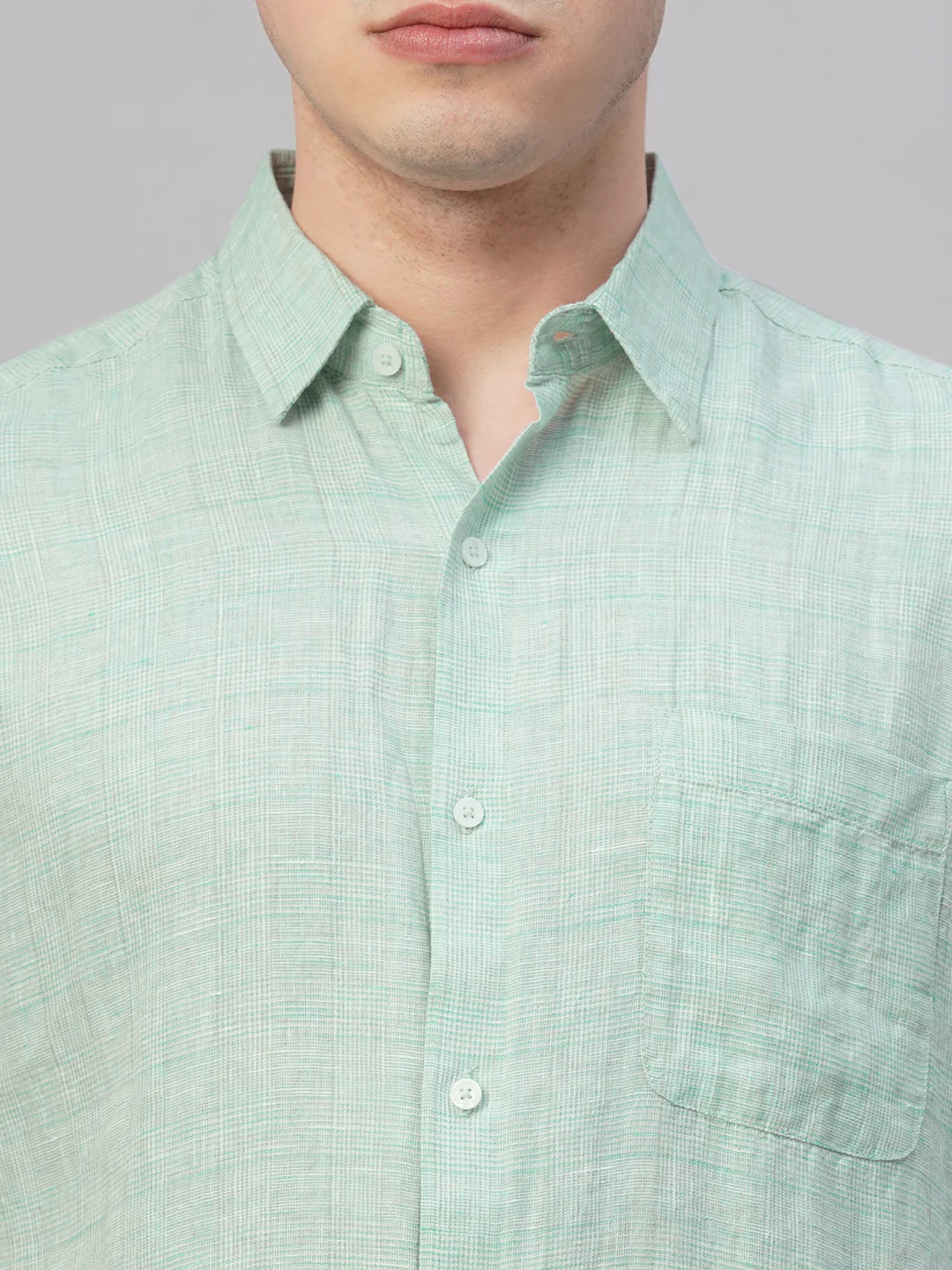 Men's Green 100% Linen Regular Fit Shirt - Image 6