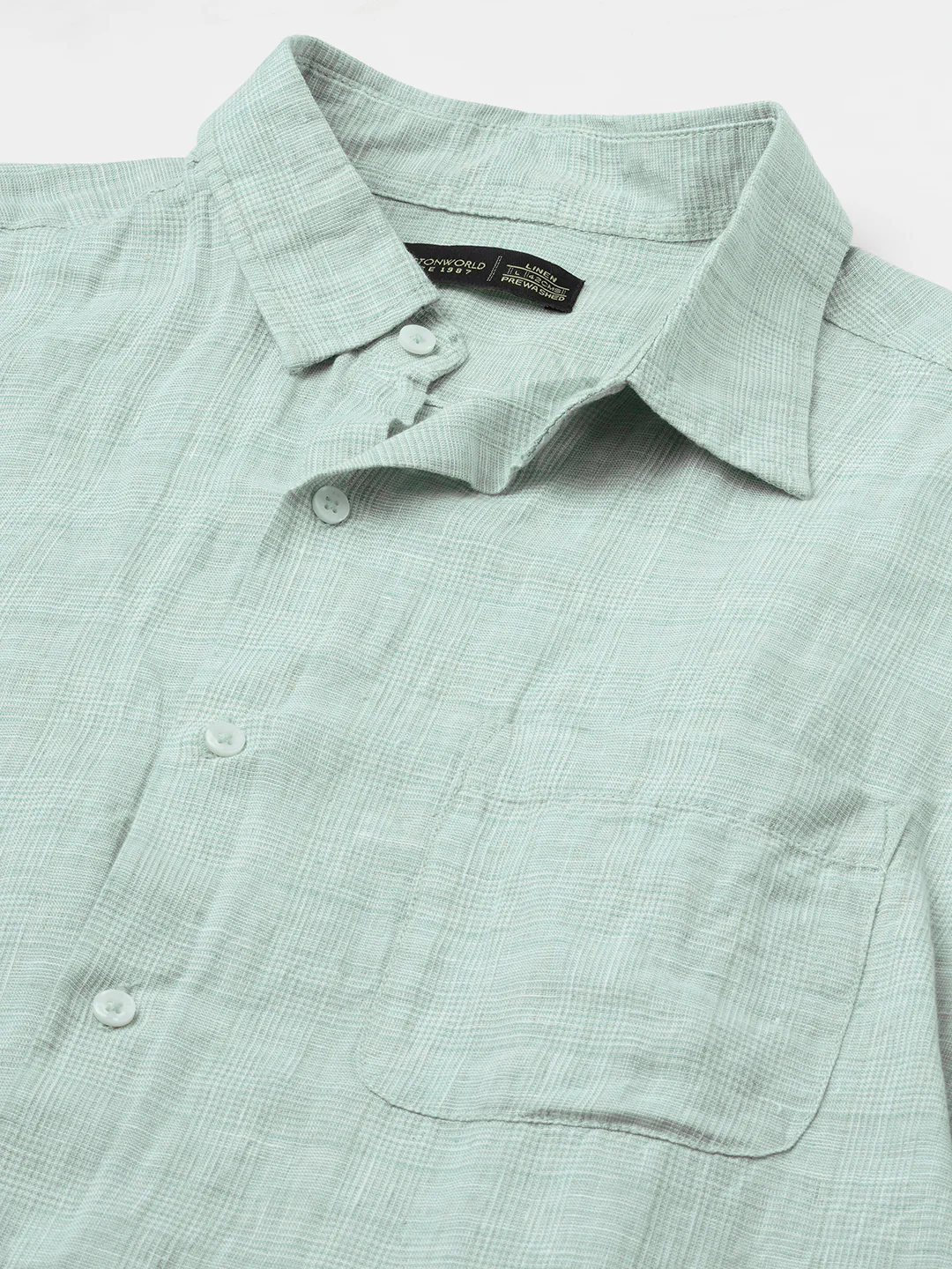 Men's Green 100% Linen Regular Fit Shirt - Image 8