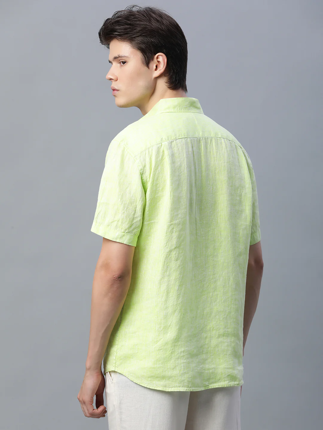 Men's Lime 100% Linen Regular Fit Shirt - Image 5