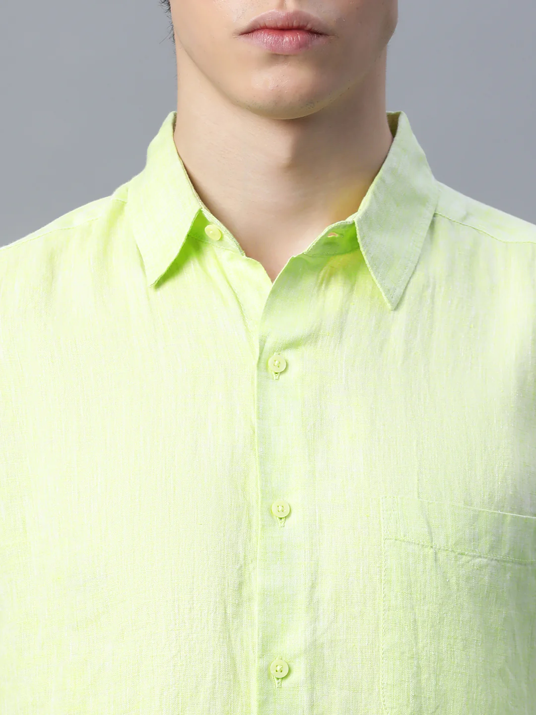 Men's Lime 100% Linen Regular Fit Shirt - Image 7