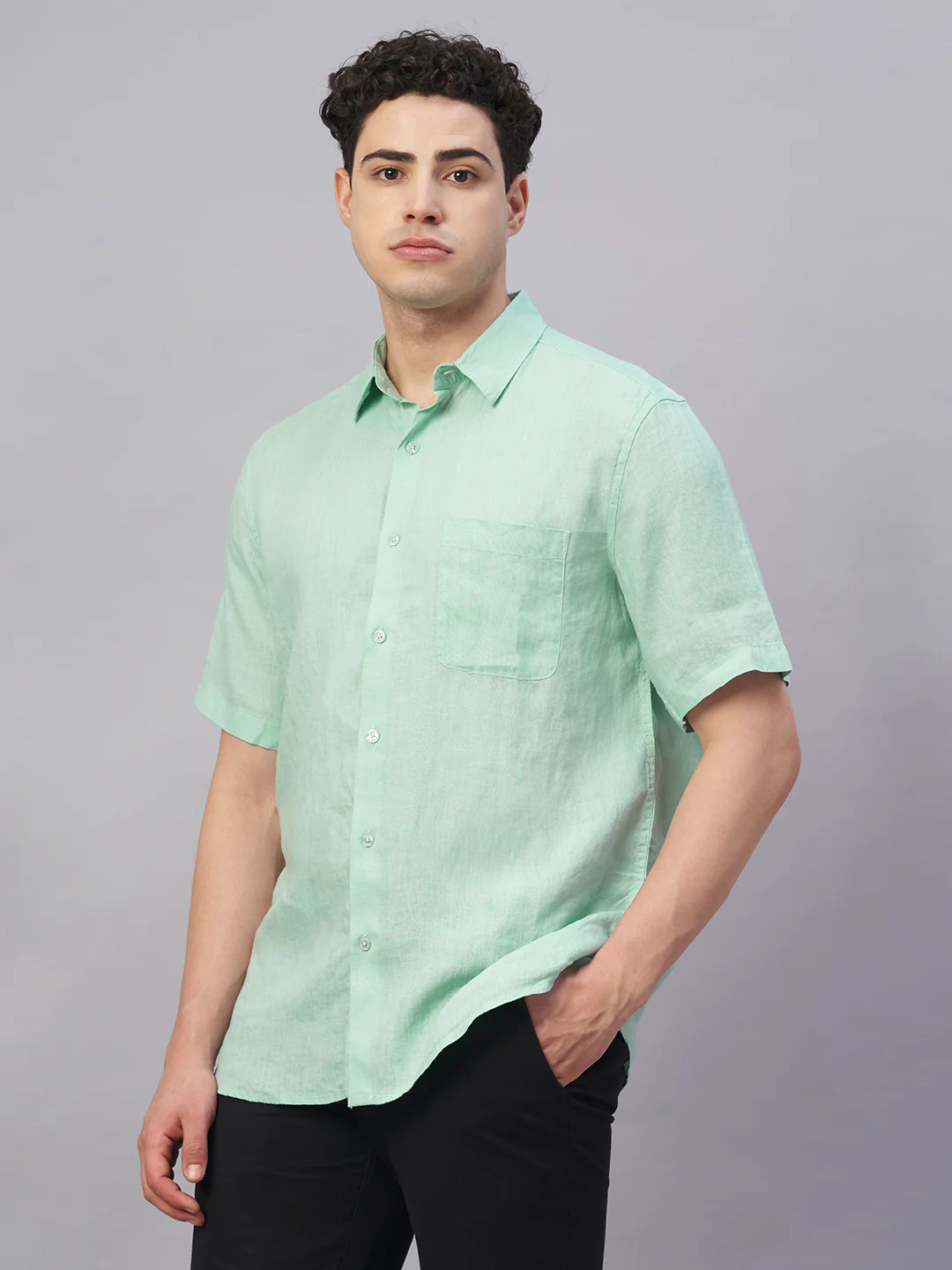 Men's Mint 100% Linen Regular Fit Shirt - Image 3