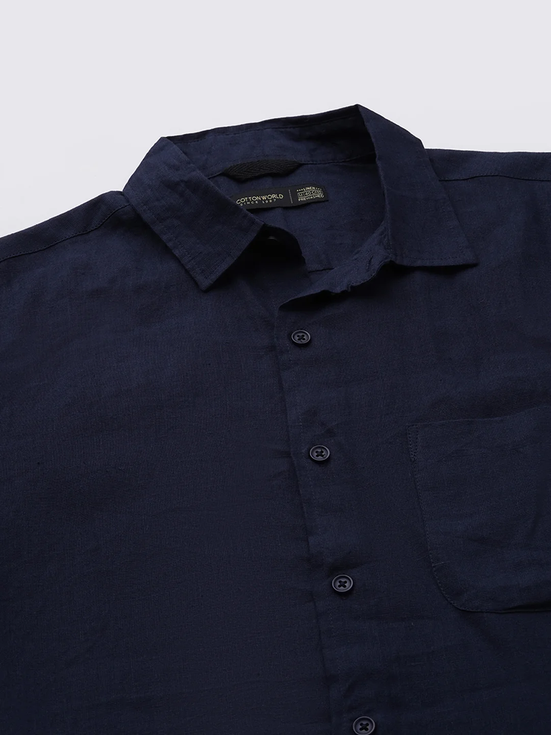 Men's Navy 100% Linen Regular Fit Shirt - Image 8