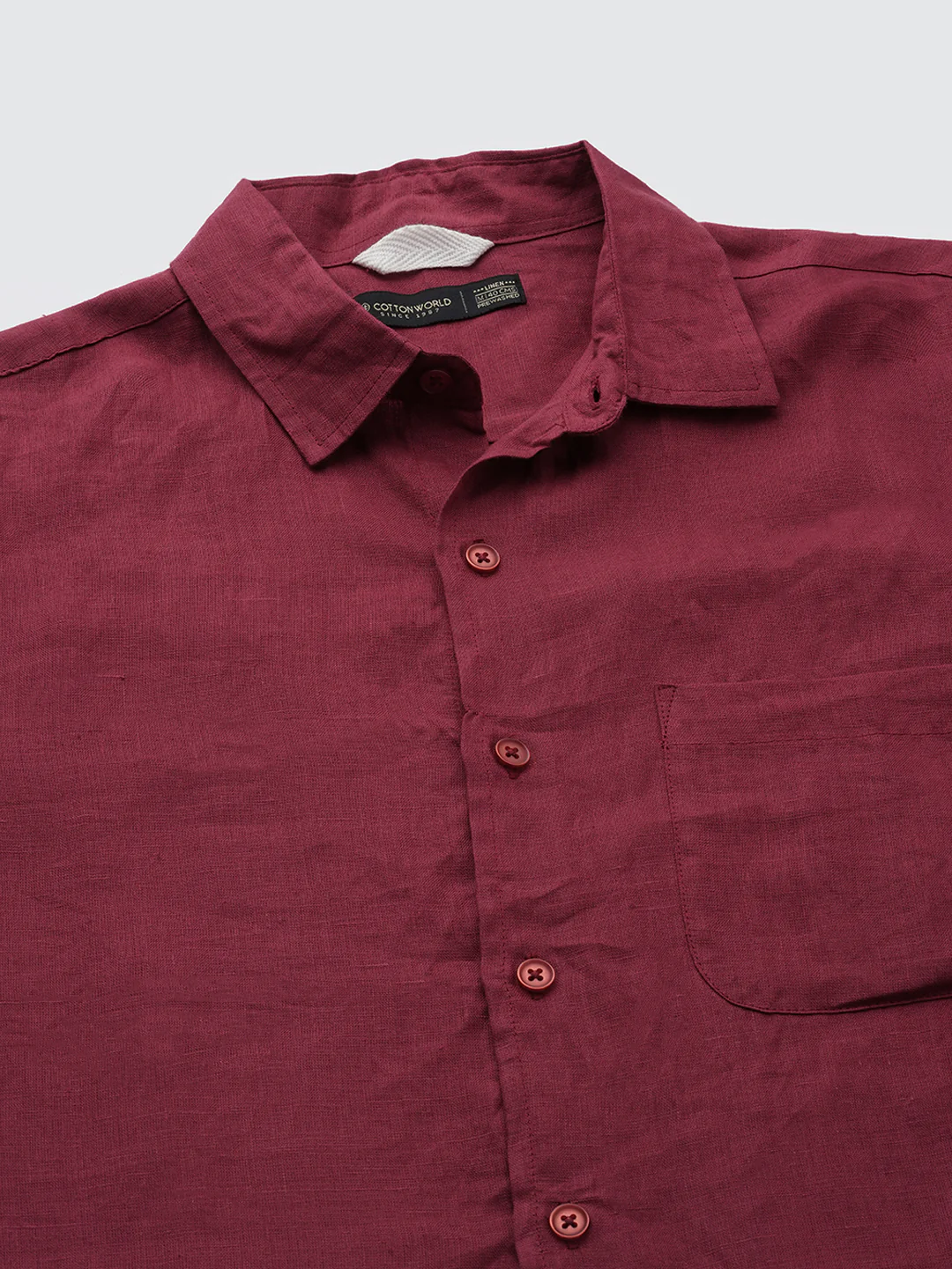 Men's Red 100% Linen Regular Fit Shirt - Image 8