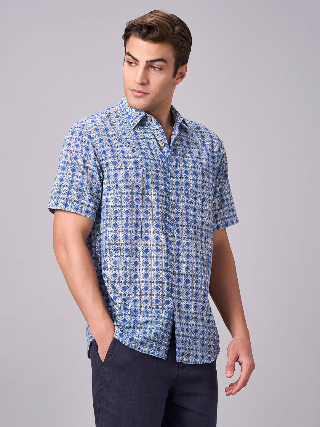 Men's Navy 100% Cotton Regular Fit Shirt - Image 3