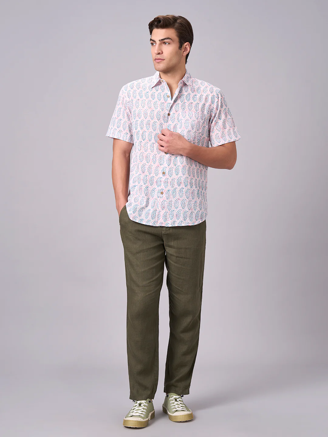 Men's Pink 100% Cotton Regular Fit Shirt - Image 5