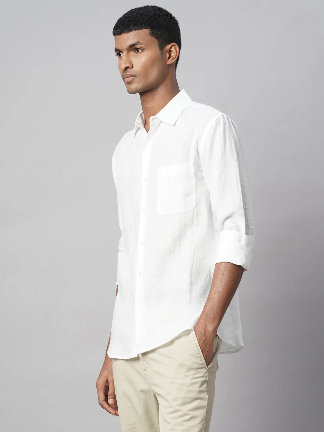Men's White 100% Linen Regular Fit Shirt - Image 3