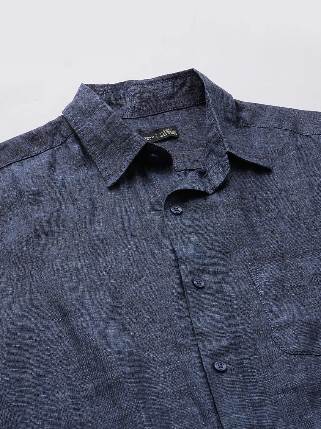Men's Navy 100% Linen Regular Fit Shirt - Image 8