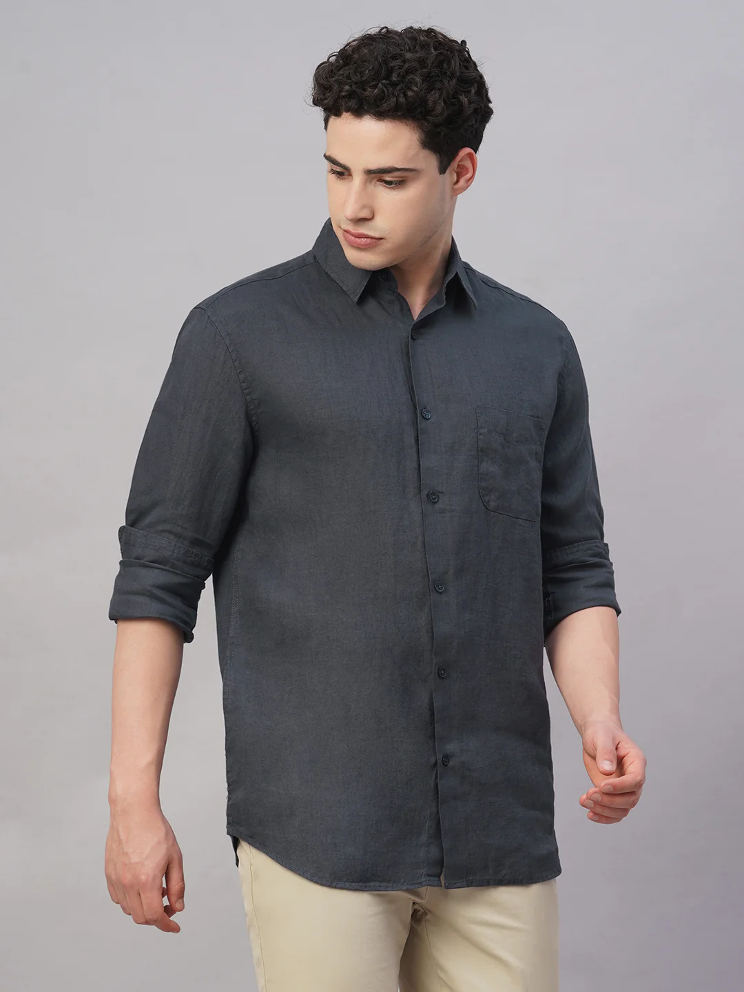 Men's Navy 100% Linen Regular Fit Shirt - Image 4