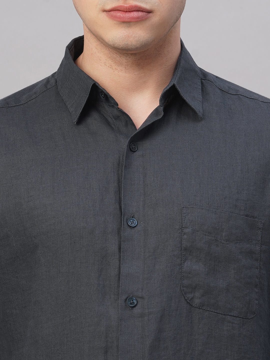 Men's Navy 100% Linen Regular Fit Shirt - Image 6