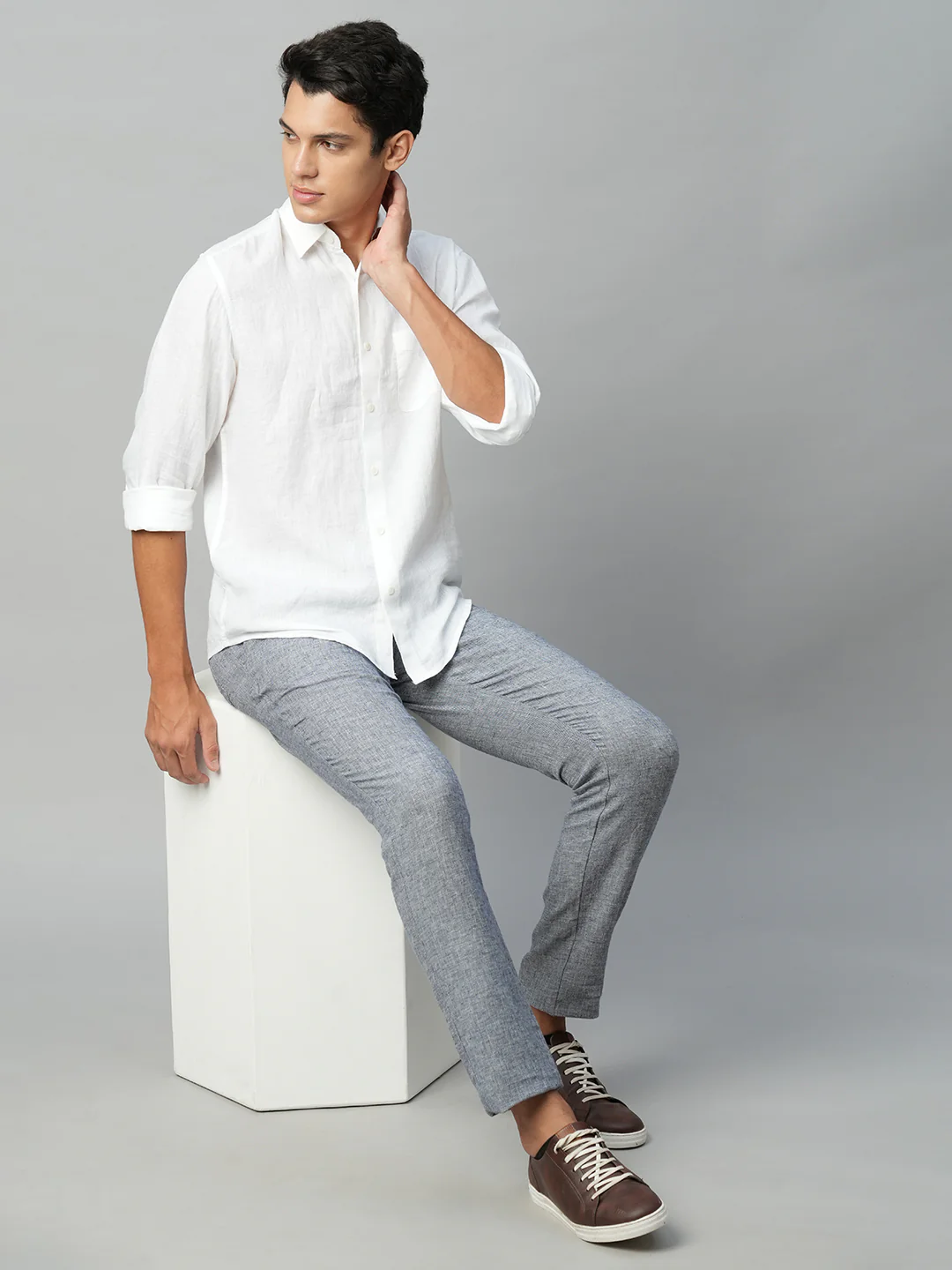 Men's White 100% Linen Regular Fit Shirt - Image 2