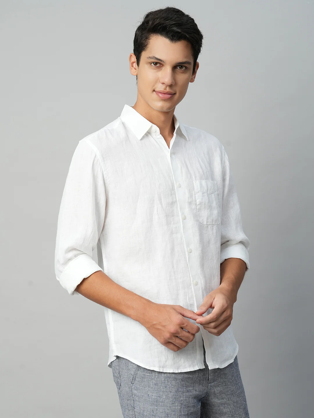 Men's White 100% Linen Regular Fit Shirt - Image 3