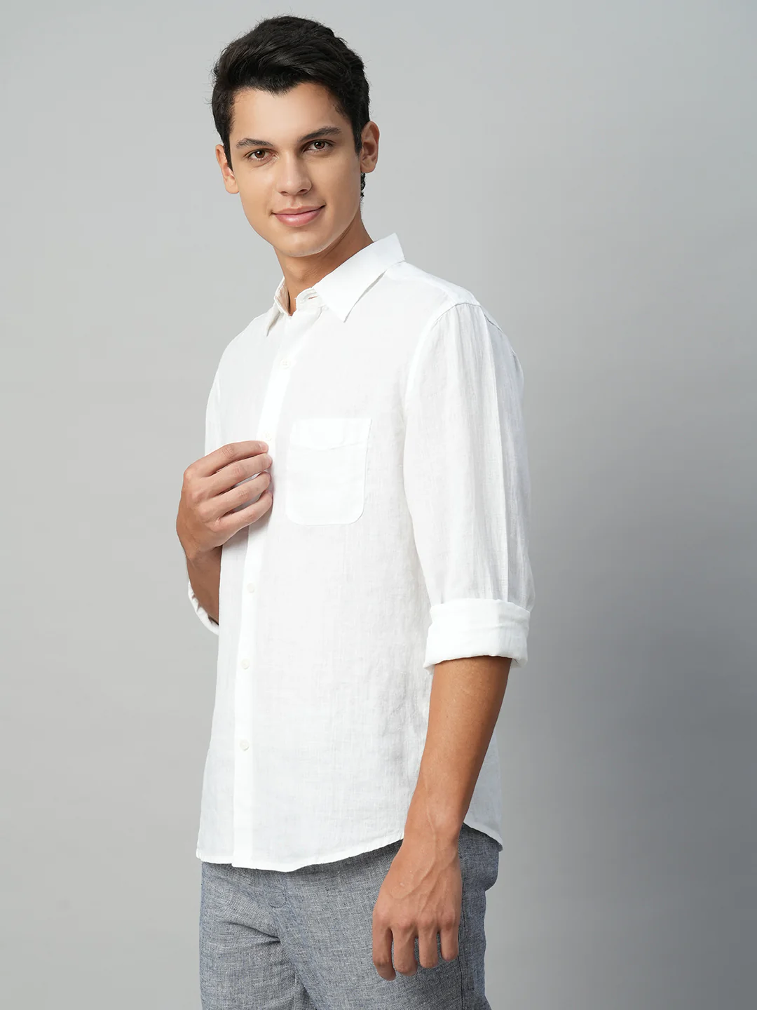Men's White 100% Linen Regular Fit Shirt - Image 4