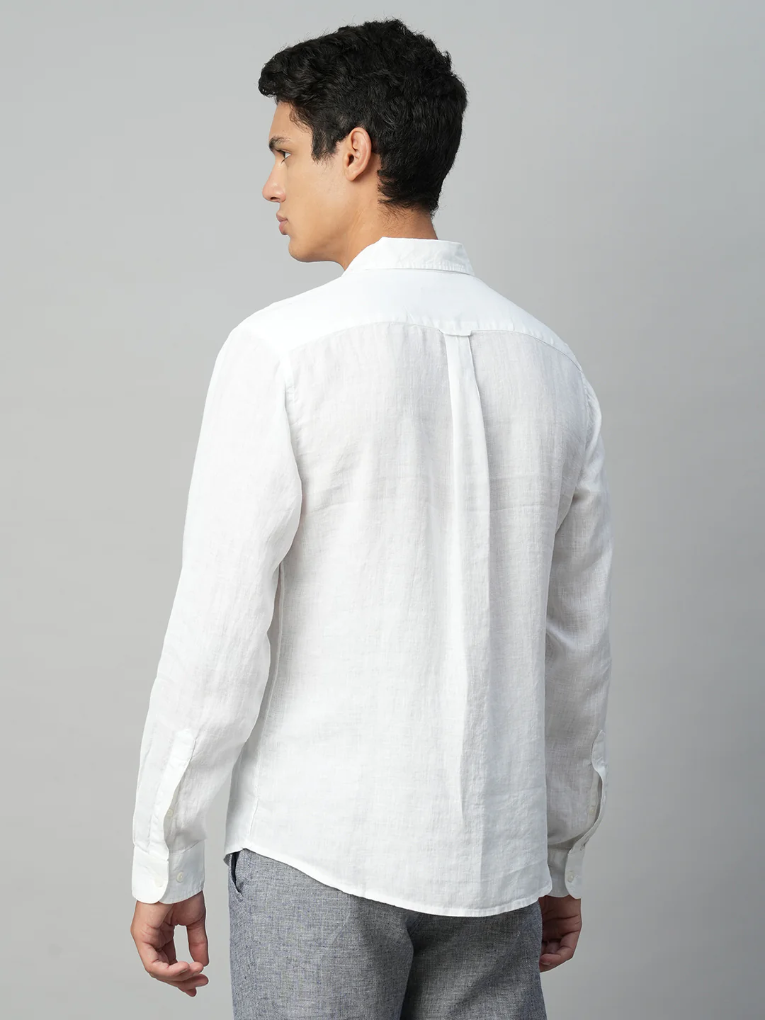 Men's White 100% Linen Regular Fit Shirt - Image 5