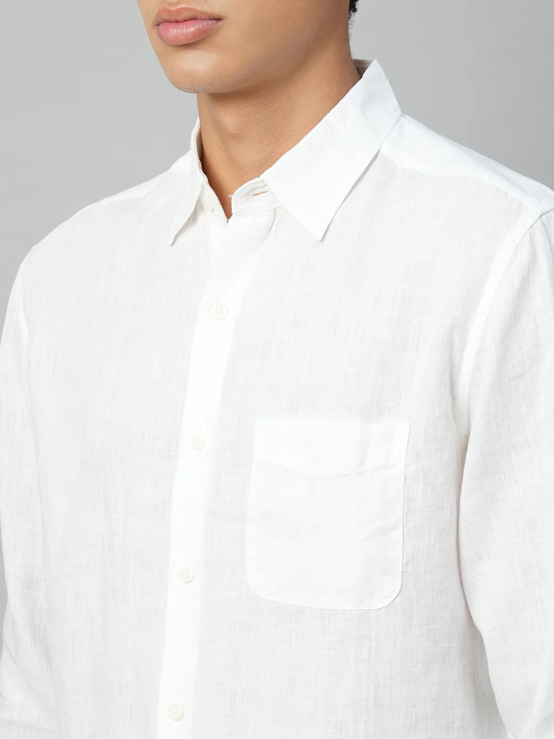 Men's White 100% Linen Regular Fit Shirt - Image 7