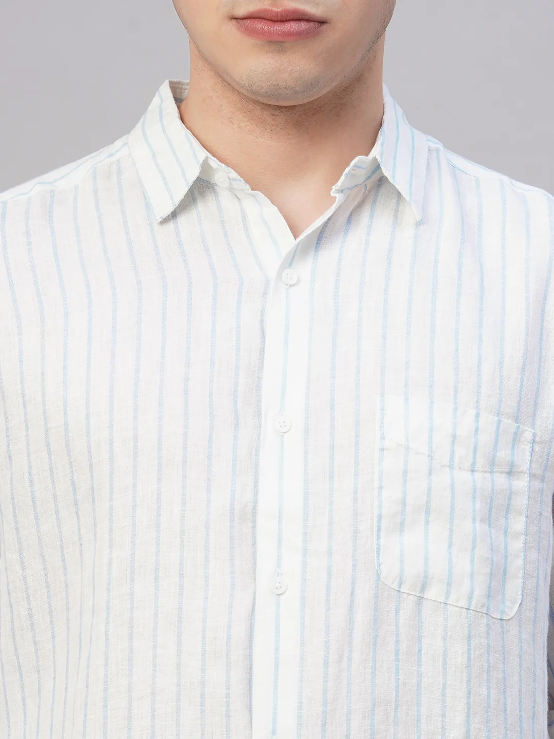 Men's Blue 100% Linen Regular Fit Shirt - Image 6