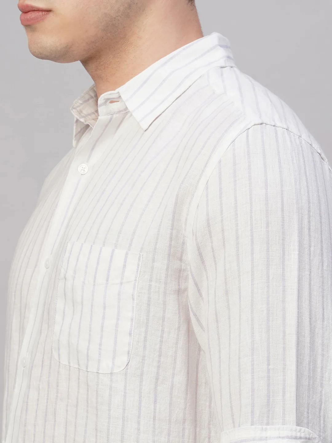 Men's Lilac 100% Linen Regular Fit Shirt - Image 7