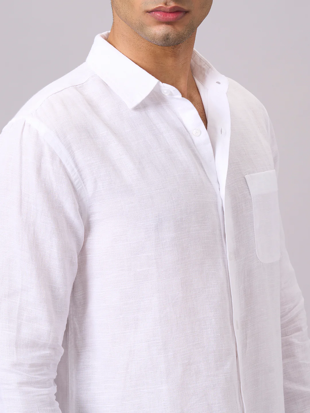 Men's White B Cotton Linen Regular Fit Shirt - Image 7