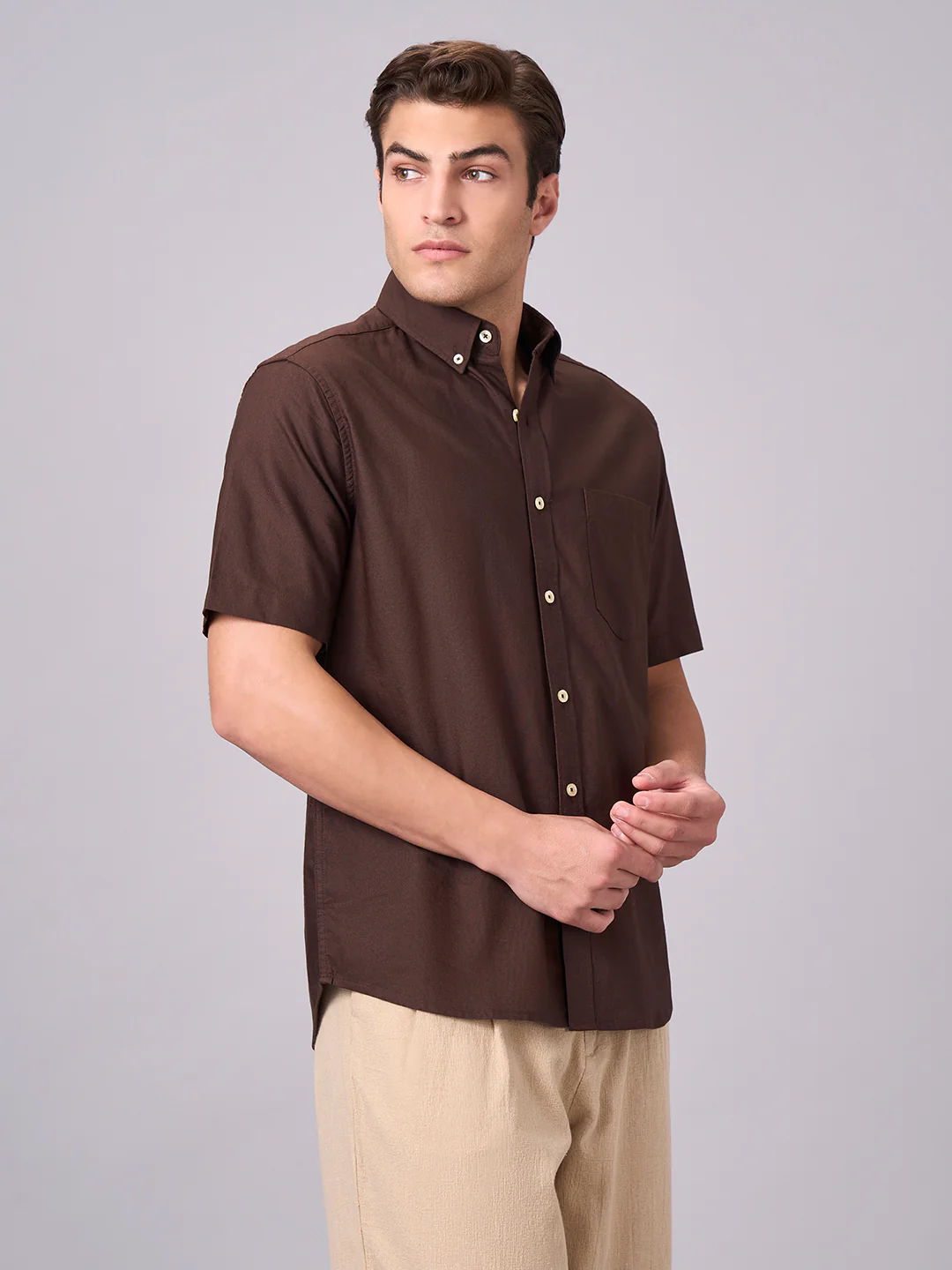 Men's Coffee 100% Cotton Regular Fit Shirt - Image 3
