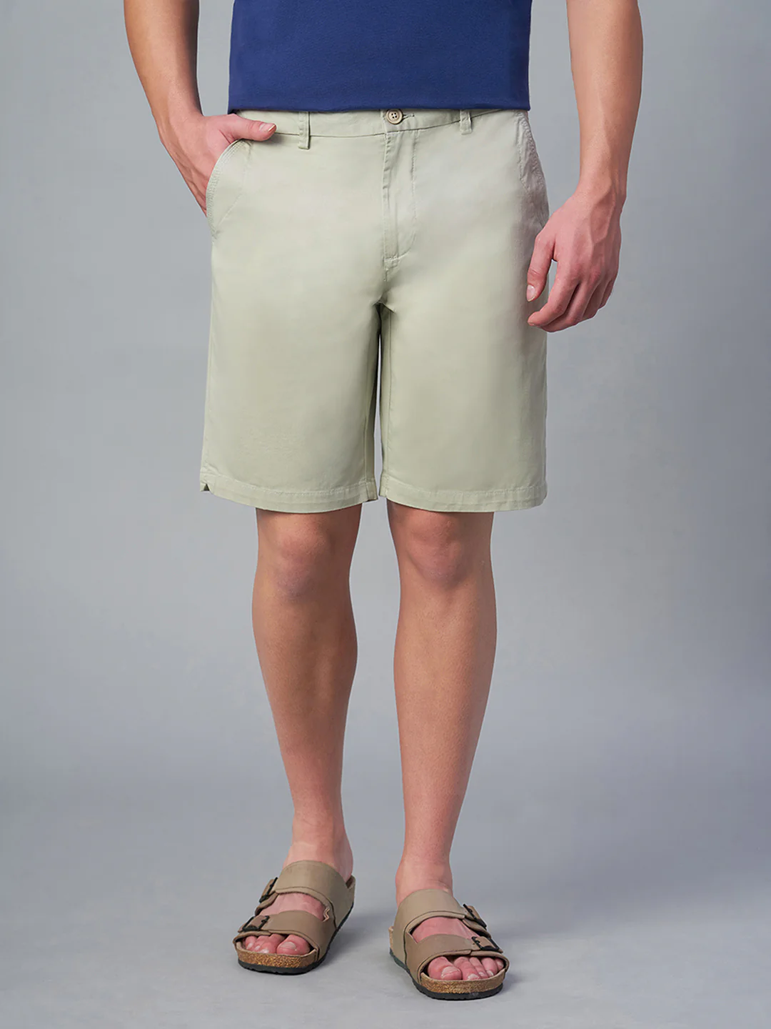 Men's Light Green Cotton Lycra Regular Fit Shorts - Image 2