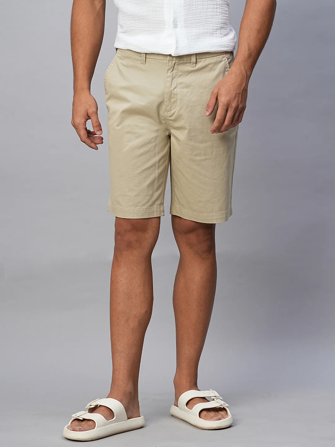 Men's Khaki Cotton Lycra Regular Fit Shorts - Image 3
