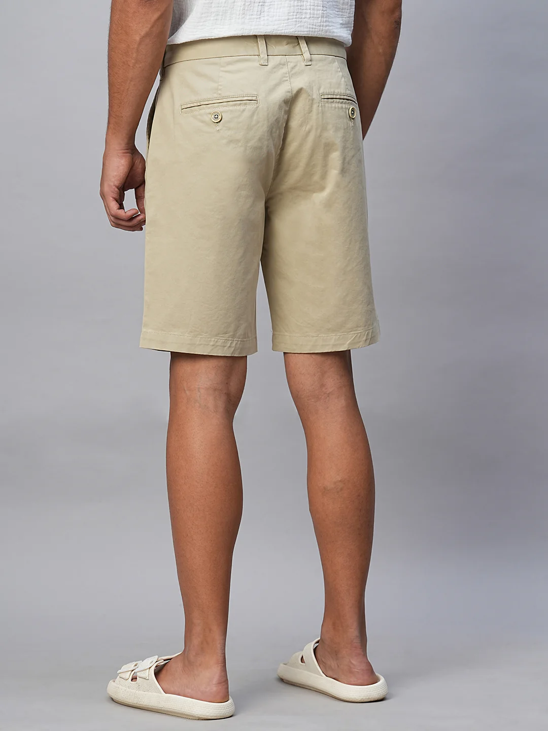 Men's Khaki Cotton Lycra Regular Fit Shorts - Image 6