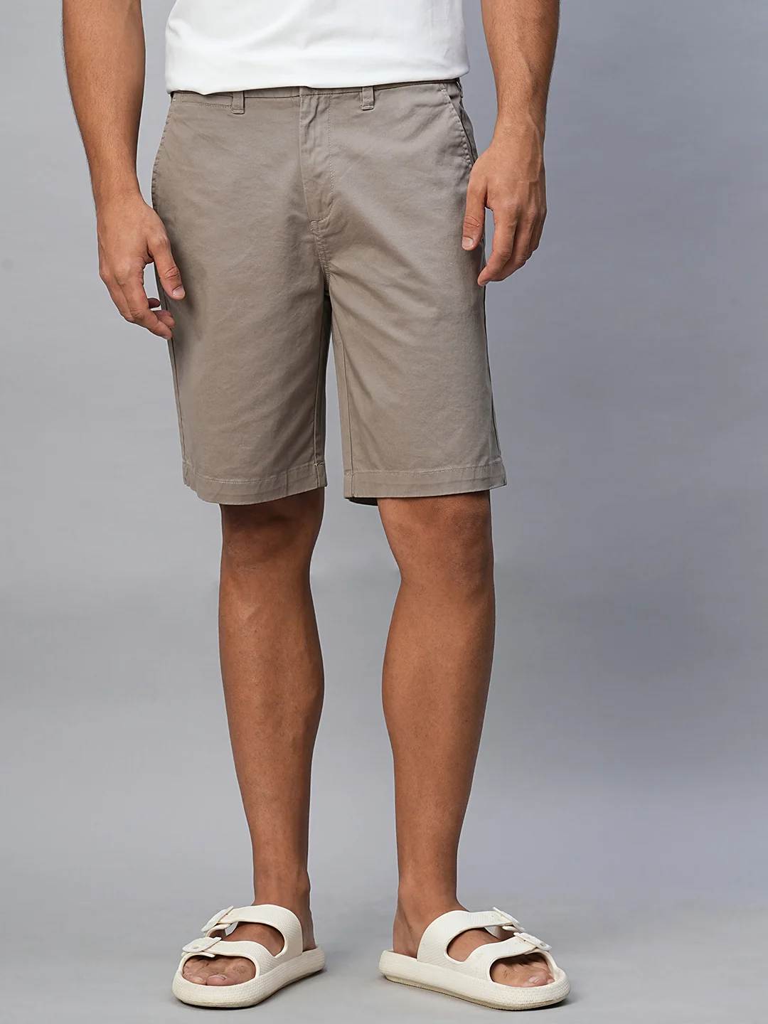 Men's Lt Brown Cotton Lycra Regular Fit Shorts - Image 3