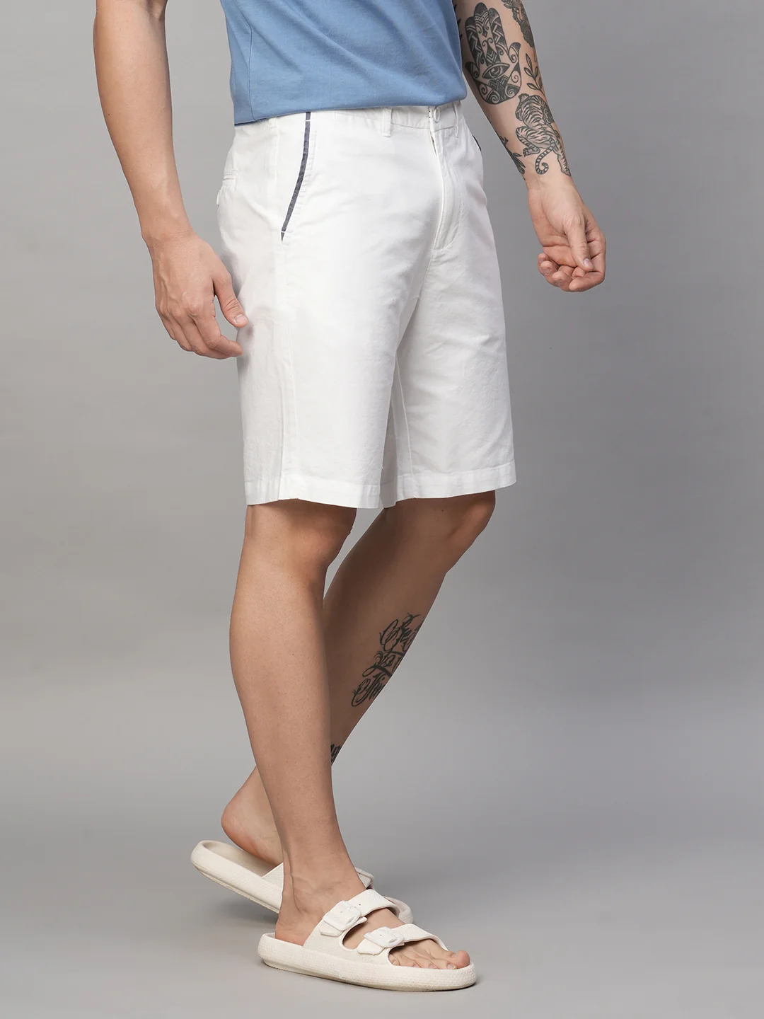 Men's White Cotton Regular Fit Shorts - Image 4