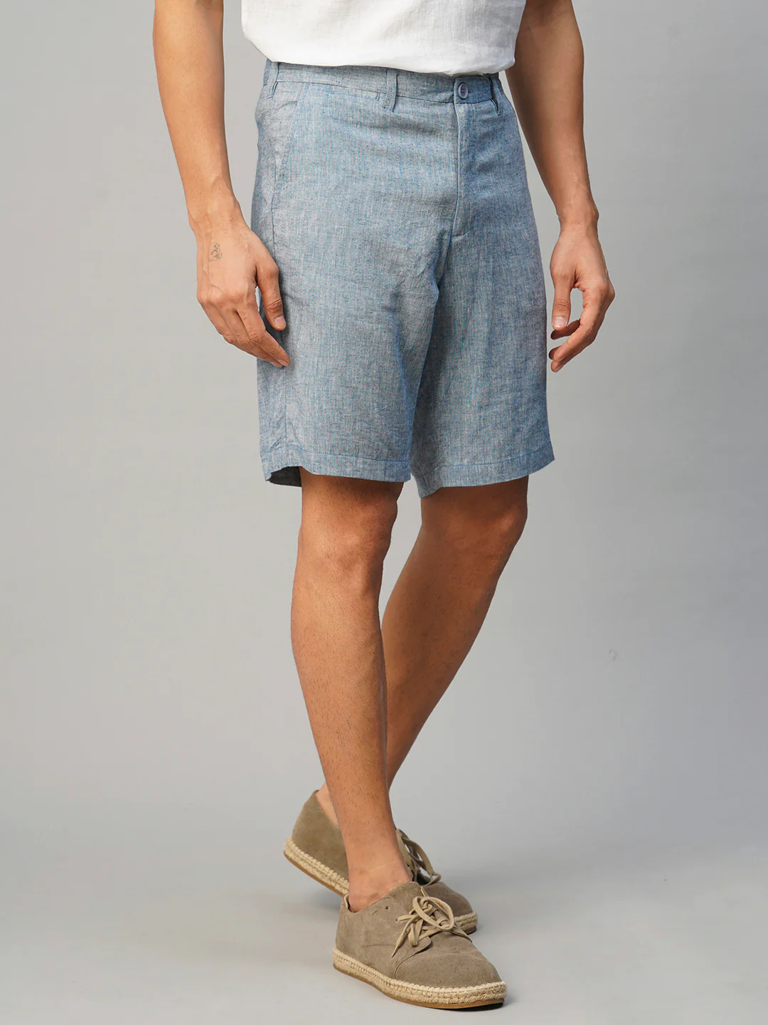 Men's Blue Linen Viscose Regular Fit Shorts - Image 4