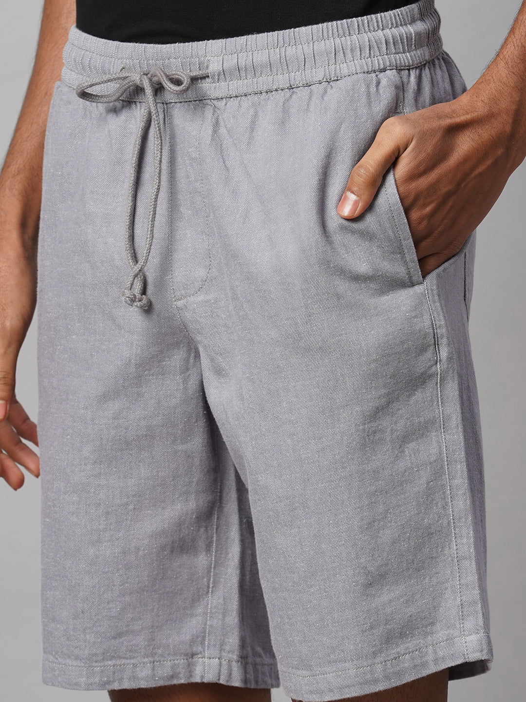 Men's Grey 100% Cotton Regular Fit Shorts - Image 6