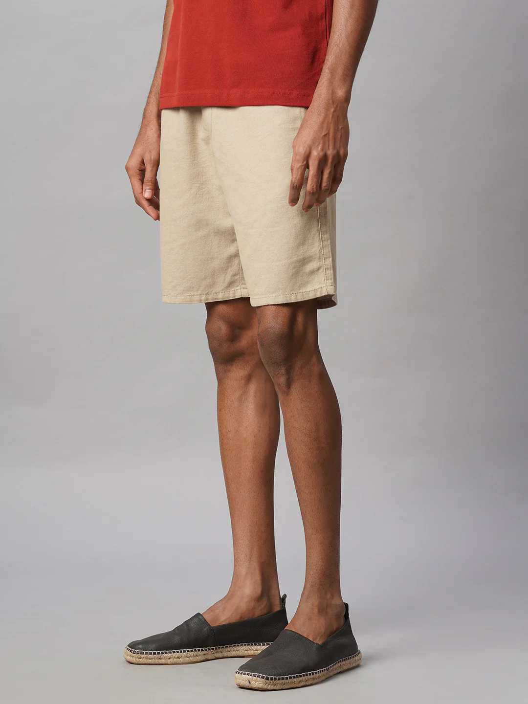 Men's Khaki 100% Cotton Regular Fit Shorts - Image 3