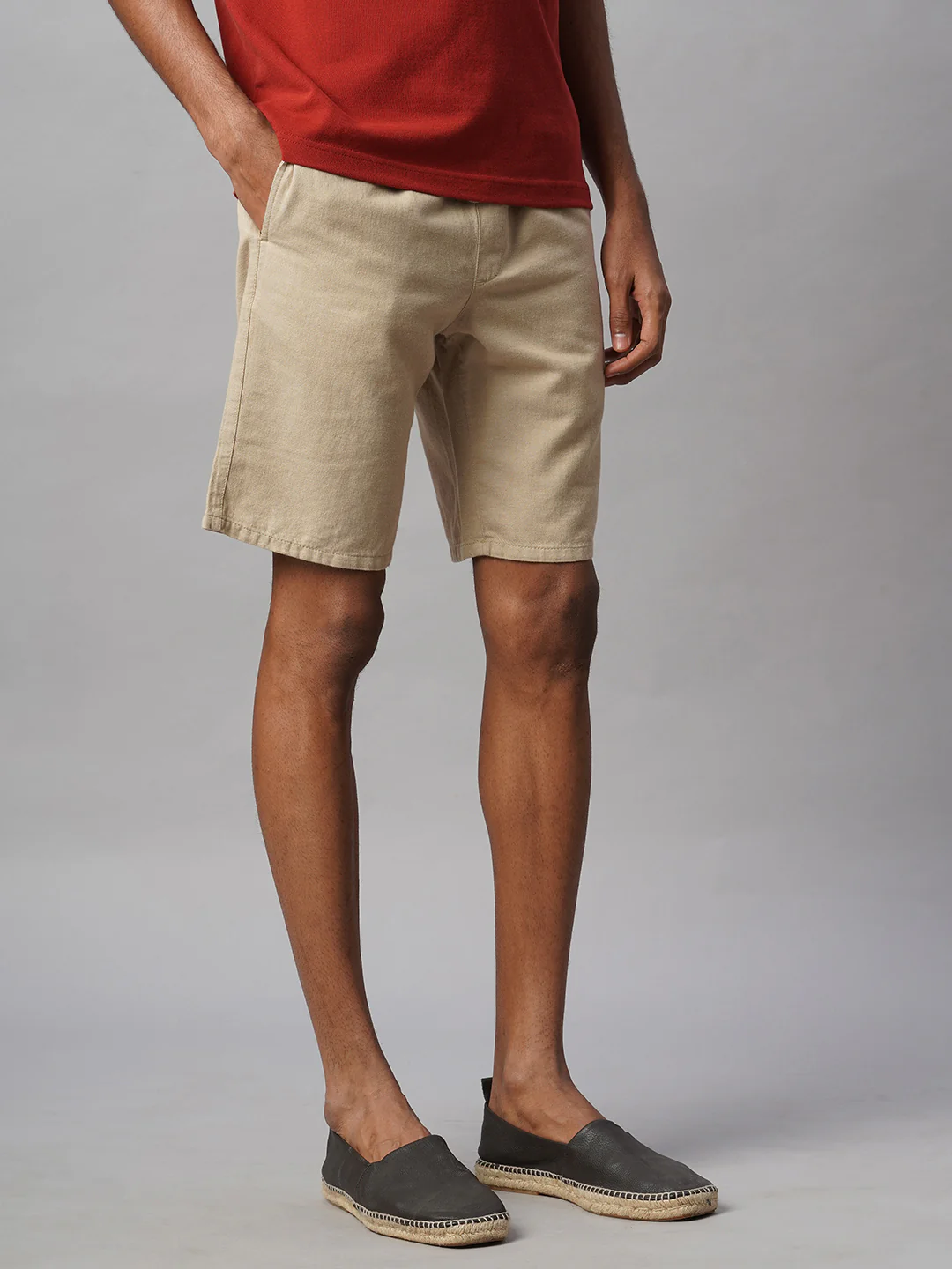 Men's Khaki 100% Cotton Regular Fit Shorts - Image 4