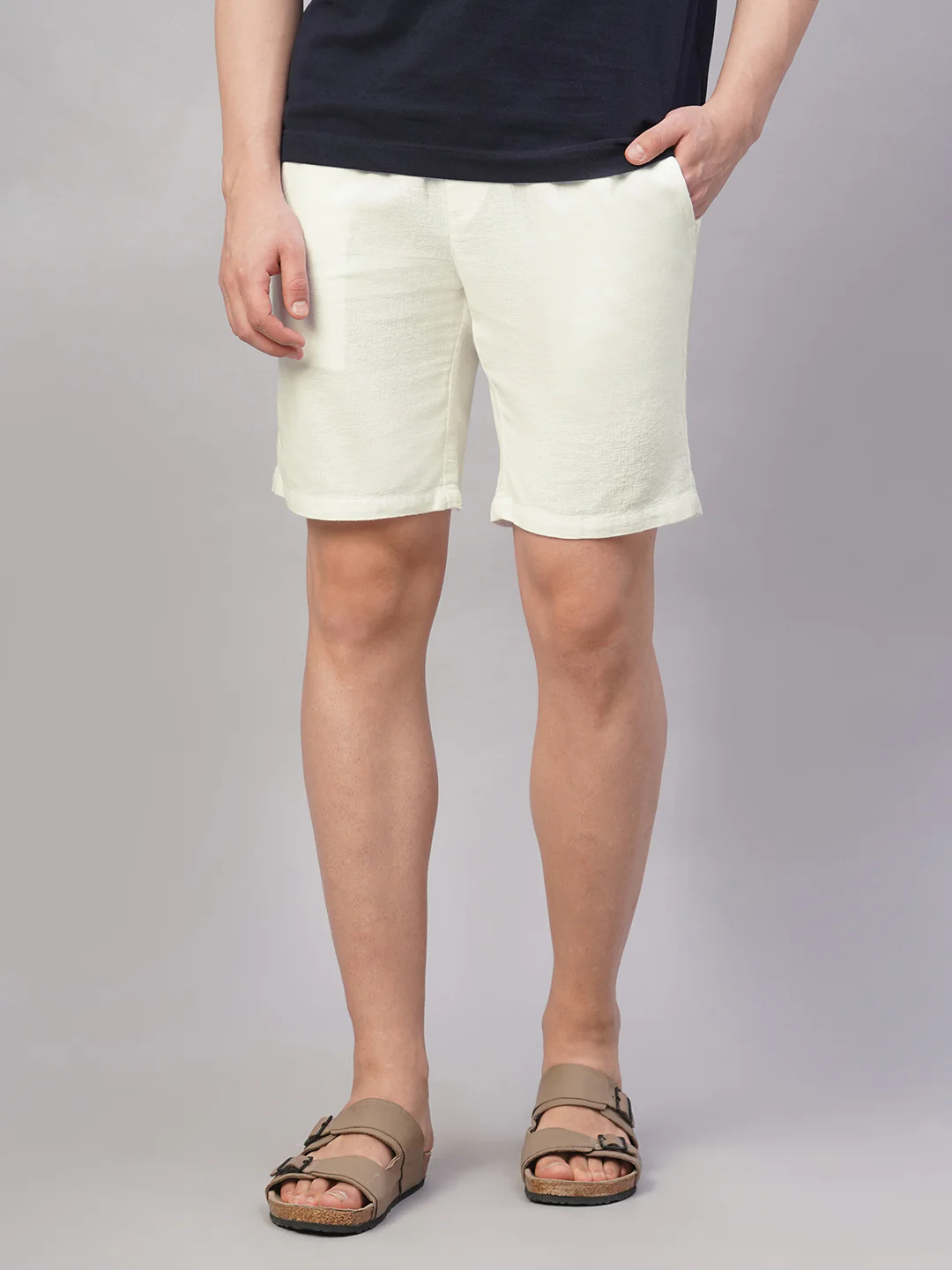 Men's White 100% Cotton Regular Fit Shorts - Image 2