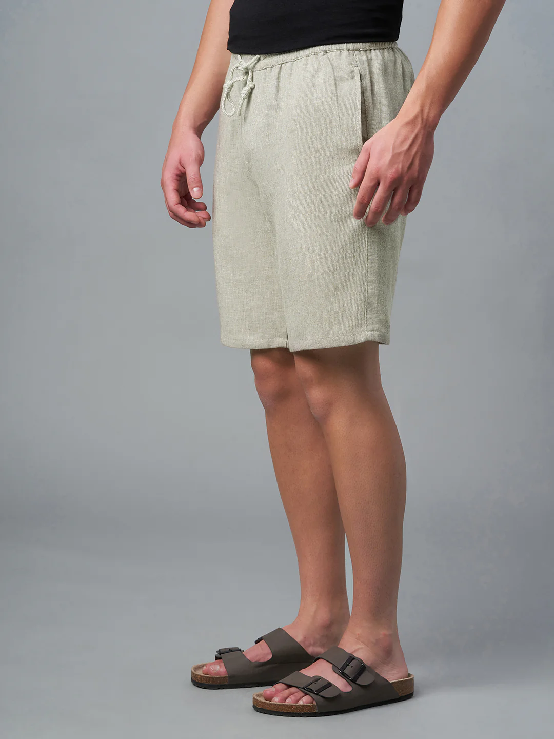Men's Lt Brown Cotton Linen Regular Fit Shorts - Image 3