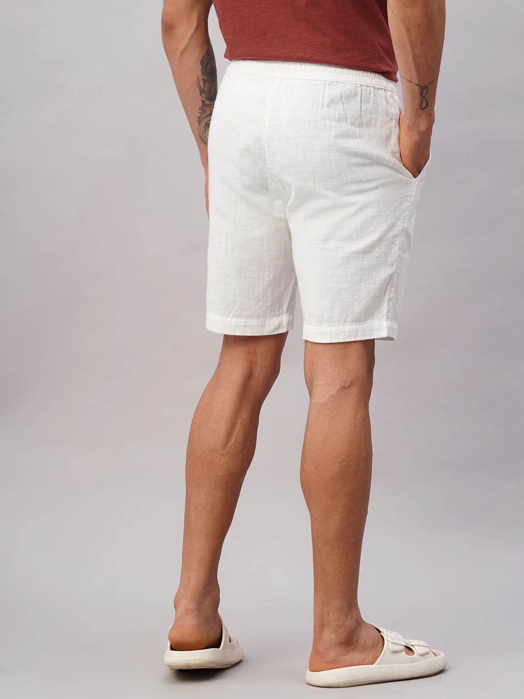 Men's White Cotton Regular Fit Shorts - Image 5